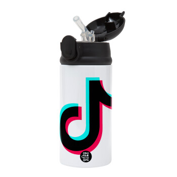 tik tok, Children's hot water bottle, stainless steel, with safety straw, Black (360ml) BPA-FREE