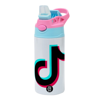 tik tok, Παιδικό παγούρι θερμό, ανοξείδωτο, με καλαμάκι ασφαλείας, Ροζ/Σιελ (360ml) BPA FREE