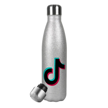 tik tok, Metallic Glitter Silver Thermos Flask (Stainless steel), double-walled, 500ml
