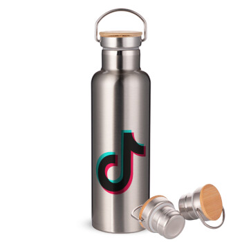 tik tok, Stainless steel Silver with wooden lid (bamboo), double wall, 750ml