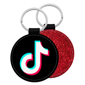 tik tok, Μπρελόκ Δερματίνη, στρογγυλό ΚΟΚΚΙΝΟ (5cm)