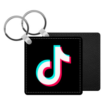 tik tok, Μπρελόκ Δερματίνη, τετράγωνο ΜΑΥΡΟ (5x5cm)