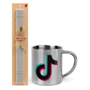 tik tok, Easter Set, metallic thermal cup (300ml) & Easter aromatic flat candle (30cm) (GRAY)