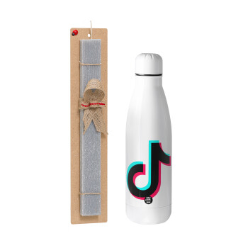tik tok, Easter Set, metallic stainless thermos bottle (500ml) & scented flat Easter candle (30cm) (GRAY)