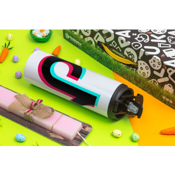 tik tok, Easter candle,Travel Tumbler 2 Lids, with metal straw & cleaning brush & aromatic flat candle (30cm) (PINK)