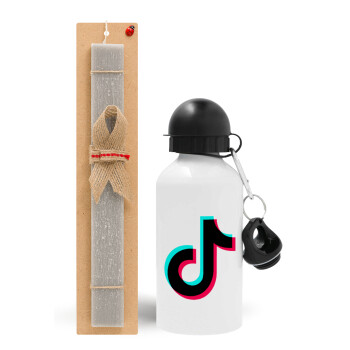 tik tok, Easter Set, metallic aluminum water bottle (500ml) & aromatic flat Easter candle (30cm) (GRAY)