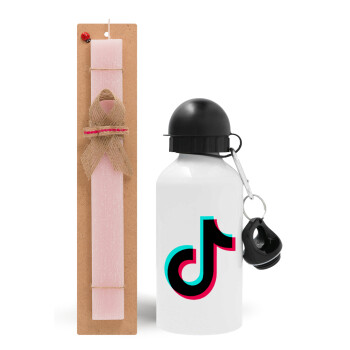 tik tok, Easter Set, metallic aluminum bottle (500ml) & aromatic flat Easter candle (30cm) (PINK)