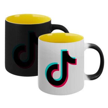 tik tok, Κούπα Μαγική εσωτερικό κίτρινη, κεραμική 330ml που αλλάζει χρώμα με το ζεστό ρόφημα