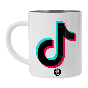 tik tok, Λευκή Ανοξείδωτη Μεταλλική Κούπα 450ml - Διπλού Τοιχώματος 