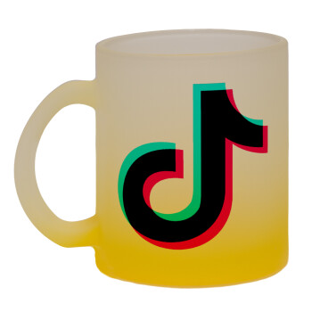 tik tok, Κούπα γυάλινη δίχρωμη με βάση το κίτρινο ματ, 330ml