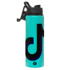 Metallic water bottle with safety lid, 850ml aluminum