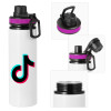 Metallic water bottle with safety lid, 850ml aluminum