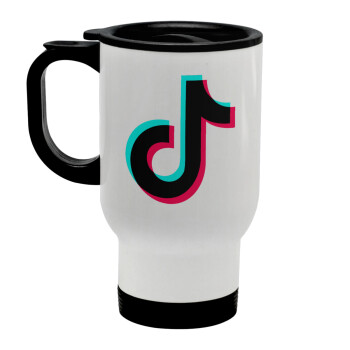 tik tok, Stainless steel travel mug with lid, double wall white 450ml