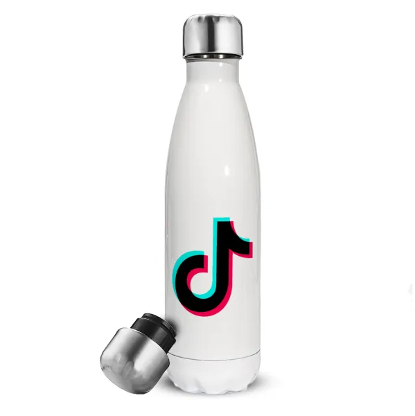 tik tok — Μεταλλικό παγούρι θερμός Λευκό (Stainless steel), διπλού τοιχώματος, 500ml