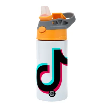 tik tok, Children's hot water bottle, stainless steel, with safety straw, Orange/Grey (360ml) BPA-FREE