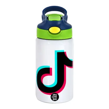 tik tok, Children's hot water bottle, stainless steel, with safety straw, green, blue (350ml)
