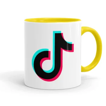 tik tok, Κούπα χρωματιστή κίτρινη, κεραμική, 330ml