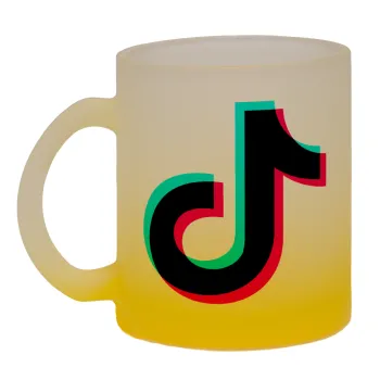 tik tok, Κούπα γυάλινη δίχρωμη με βάση το κίτρινο ματ, 330ml