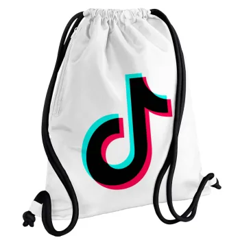 tik tok, Backpack pouch GYMBAG white, with pocket (40x48cm) & thick cords