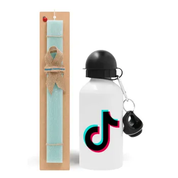 tik tok, Easter Set, metallic aluminum water bottle (500ml) & scented flat candle (30cm) (TURQUOISE)