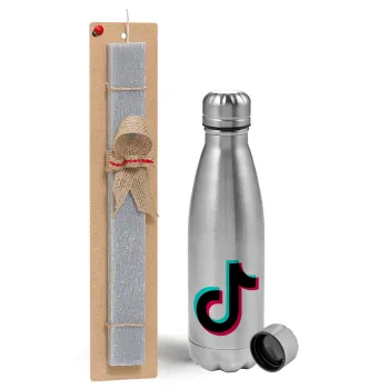 tik tok, Easter Set, metallic Inox water bottle (750ml) & aromatic flat Easter candle (30cm) (GRAY)