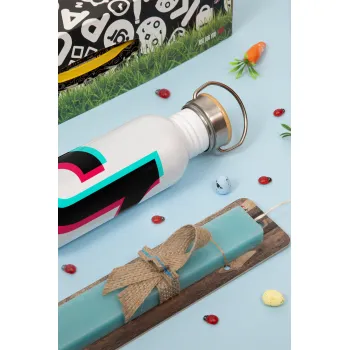 tik tok, Πασχαλινή Λαμπάδα με παγούρι μεταλλικό (620ml, stainless steel) & κερί αρωματικό πλακέ (30cm) (ΤΙΡΚΟΥΑΖ)