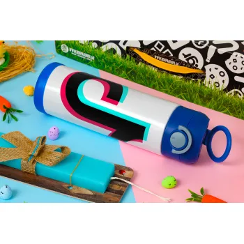 tik tok, Πασχαλινή Λαμπάδα με Παιδικό παγούρι θερμό, ανοξείδωτο, με καλαμάκι ασφαλείας, ΜΠΛΕ (500ml)