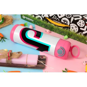 tik tok, Easter candle, Childrens hot water bottle, stainless steel, with safety straw, PINK (500ml)