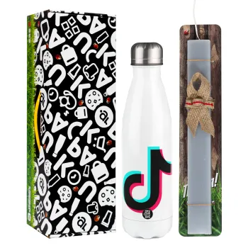 tik tok, Easter candle, metallic white thermos bottle (500ml) & aromatic flat candle (30cm) (GRAY)