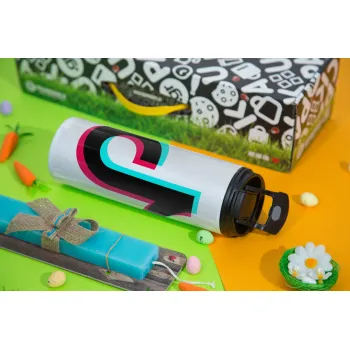 tik tok, Easter candle,Travel Tumbler 2 Lids, with metal straw & cleaning brush & aromatic flat candle (30cm) (BLUE)