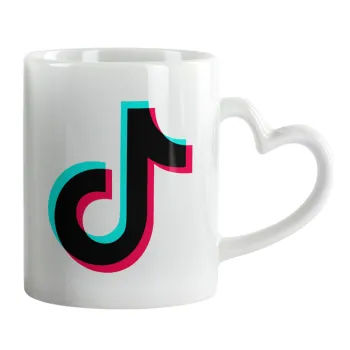 tik tok, Κούπα καρδιά χερούλι λευκή, κεραμική, 330ml