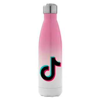 tik tok, Metal mug thermos Pink/White (Stainless steel), double wall, 500ml