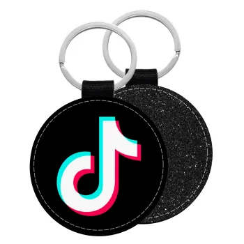 tik tok, Μπρελόκ Δερματίνη, στρογγυλό ΜΑΥΡΟ (5cm)