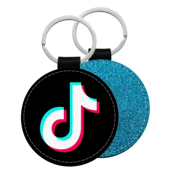 tik tok, Μπρελόκ Δερματίνη, στρογγυλό ΜΠΛΕ (5cm)