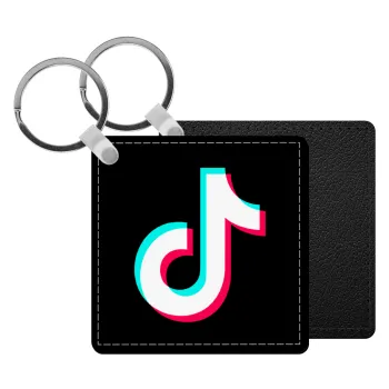 tik tok, Μπρελόκ Δερματίνη, τετράγωνο ΜΑΥΡΟ (5x5cm)