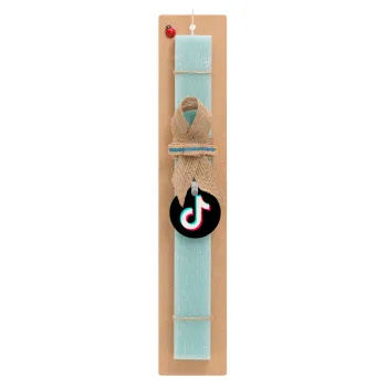 tik tok, Easter Set, wooden keychain & aromatic flat Easter candle (30cm) (TURQUOISE)