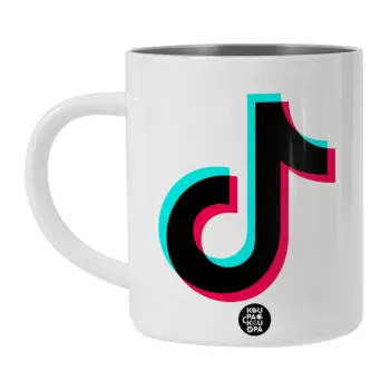 tik tok, Λευκή Ανοξείδωτη Μεταλλική Κούπα 450ml - Διπλού Τοιχώματος 