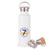 Stainless steel White with wooden lid (bamboo), double wall, 750ml