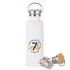 Stainless steel White with wooden lid (bamboo), double wall, 750ml