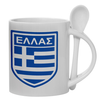 Hellas, Ceramic coffee mug with Spoon, 330ml (1pcs)