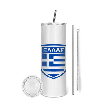 Hellas, Eco friendly stainless steel tumbler 600ml, with metal straw & cleaning brush
