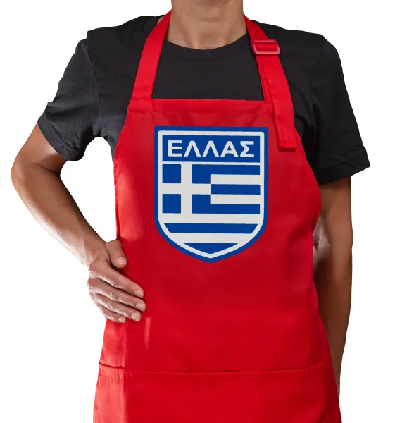 Ελλάς — Κόκκινη Ποδιά μαγειρικής με τσέπες (ΕΝΗΛΙΚΩΝ)