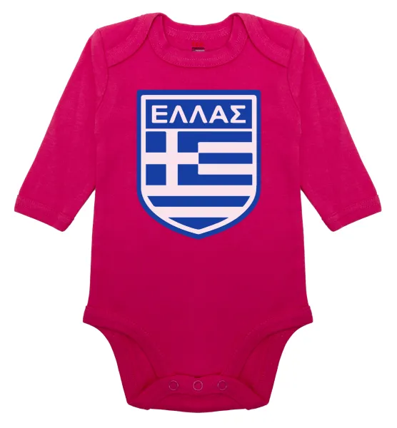 Ελλάς — Μακρυμάνικο βρεφικό φορμάκι, 0-18 μηνών, ΡΟΖ, 100% Organic Cotton