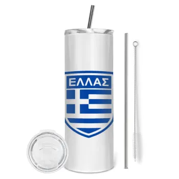 Ελλάς, Tumbler ποτήρι θερμό από ανοξείδωτο ατσάλι 600ml, με μεταλλικό καλαμάκι & βούρτσα καθαρισμού