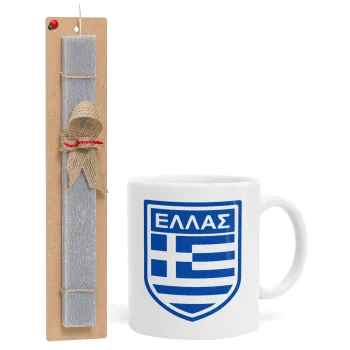 Hellas, Easter Set, Ceramic Cup (330ml) & Easter aromatic flat candle (30cm) (GRAY)