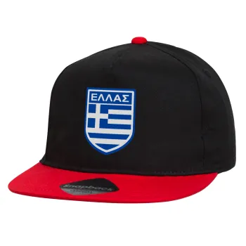Ελλάς, Καπέλο παιδικό Flat Snapback, Μαύρο/Κόκκινο (100% ΒΑΜΒΑΚΕΡΟ, ΠΑΙΔΙΚΟ, UNISEX, ONE SIZE)