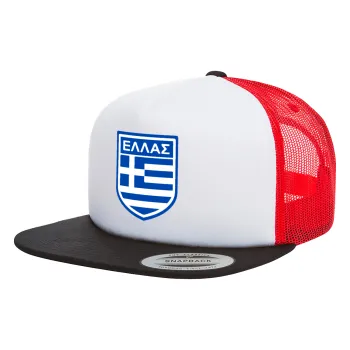 Hellas, Adult Foam Flat Snapback with Mesh Black-White-Red (POLYESTER, ADULT, UNISEX, ONE SIZE)