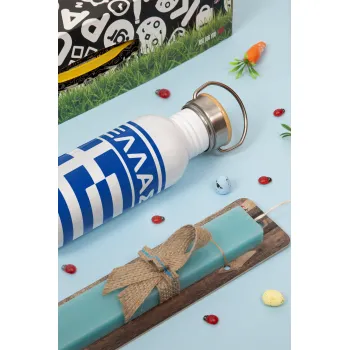 Ελλάς, Πασχαλινή Λαμπάδα με παγούρι μεταλλικό (620ml, stainless steel) & κερί αρωματικό πλακέ (30cm) (ΤΙΡΚΟΥΑΖ)