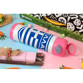 Hellas, Easter candle, Childrens hot water bottle, stainless steel, with safety straw, PINK (500ml)