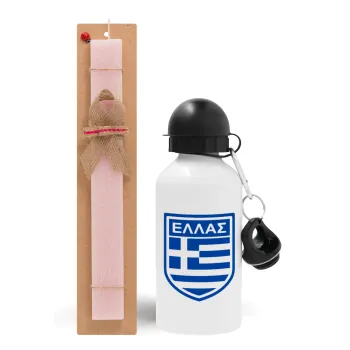 Hellas, Easter Set, metallic aluminum bottle (500ml) & aromatic flat Easter candle (30cm) (PINK)